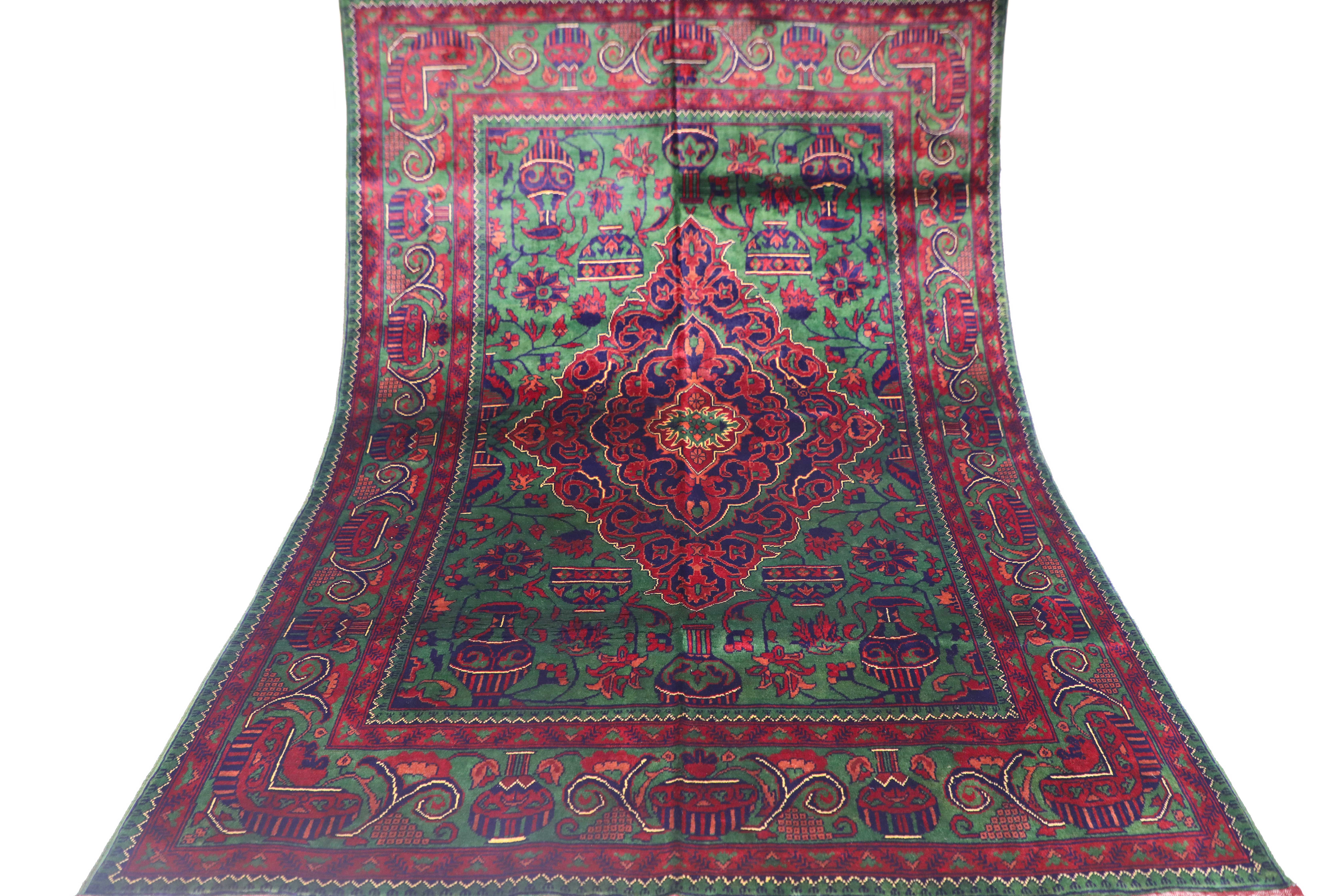 Authentic Afghan Andkhoy Turkmen Rug 2x1.5 m – Green Vintage Hand-Knotted Wool Carpet (TUk-AF-2X1.5-002)
