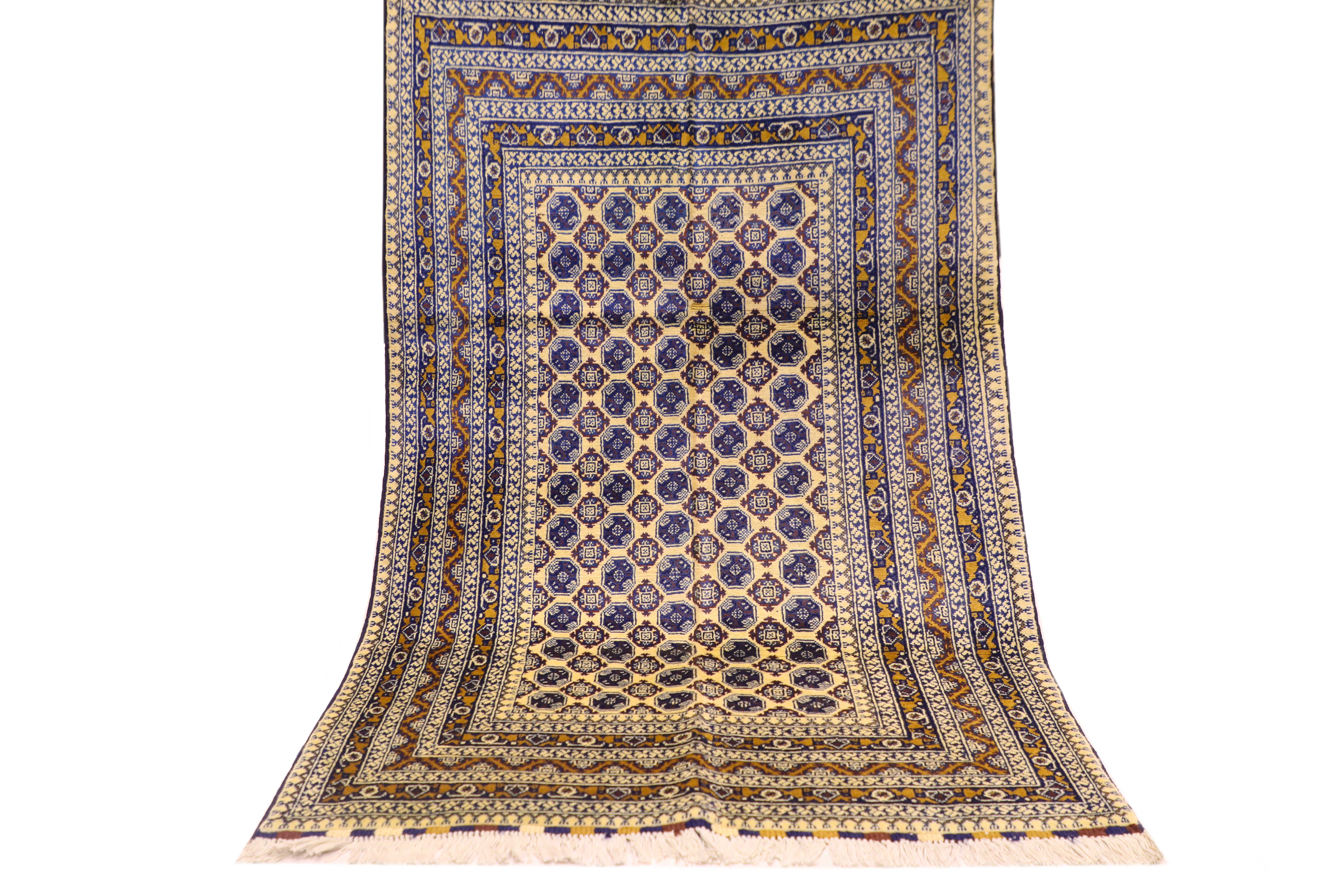 Authentic Afghan Turkmen Rug – Turkmen | 100% Hand-Knotted Wool, Cream (3m (2x1.5)) (TUk-AF-2X1.5-051)
