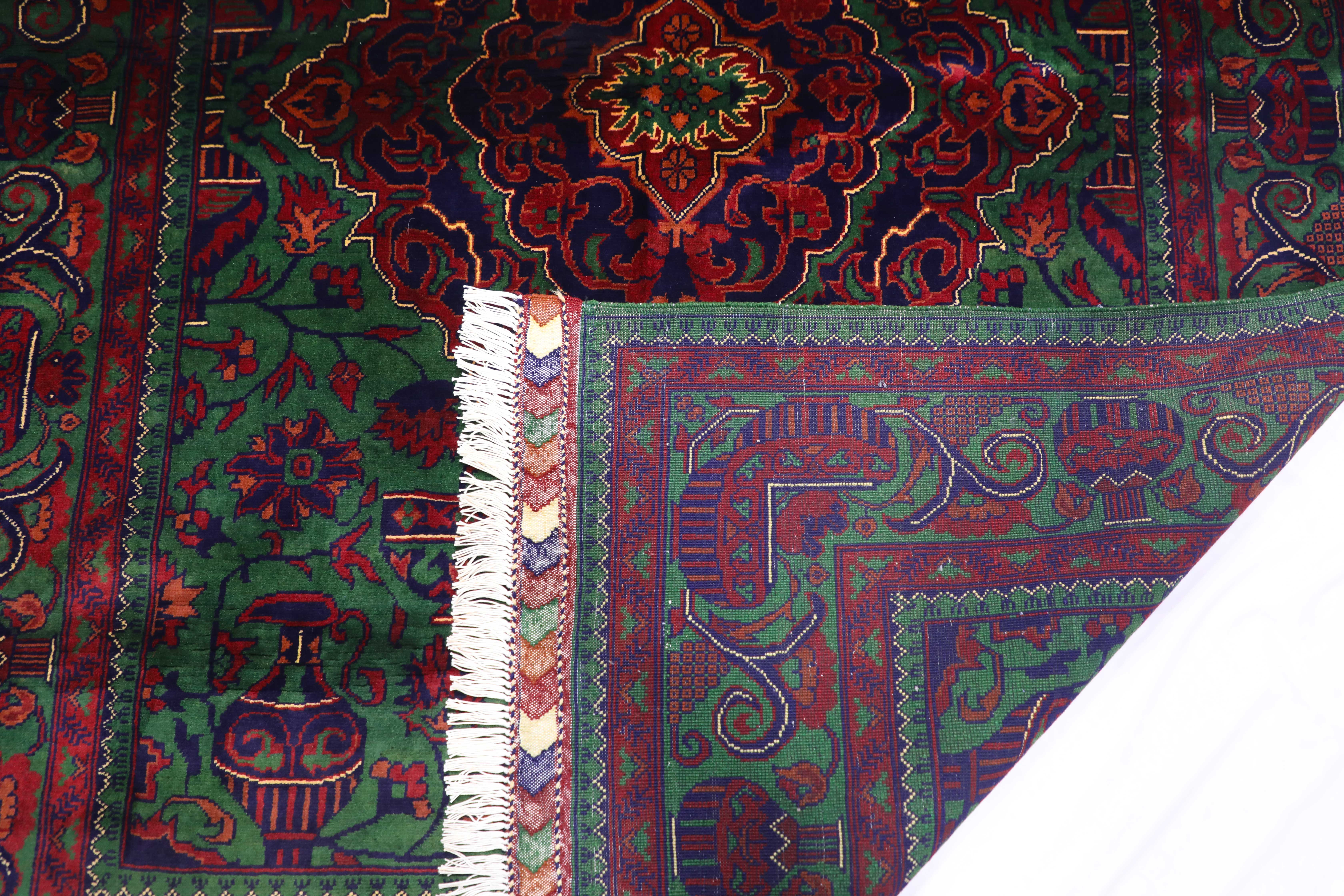 Authentic Afghan Andkhoy Turkmen Rug 2x1.5 m – Green Vintage Hand-Knotted Wool Carpet (TUk-AF-2X1.5-002)
